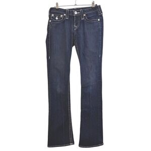 True Religion Joey Flare Y2K Lowrise Jeans Womens 27 Dark Wash Contrast Stitch